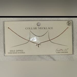 Tiny Gold Tree Necklace + CZ Gold Dipped Collar 14" + 1" Chain Fresh And Co